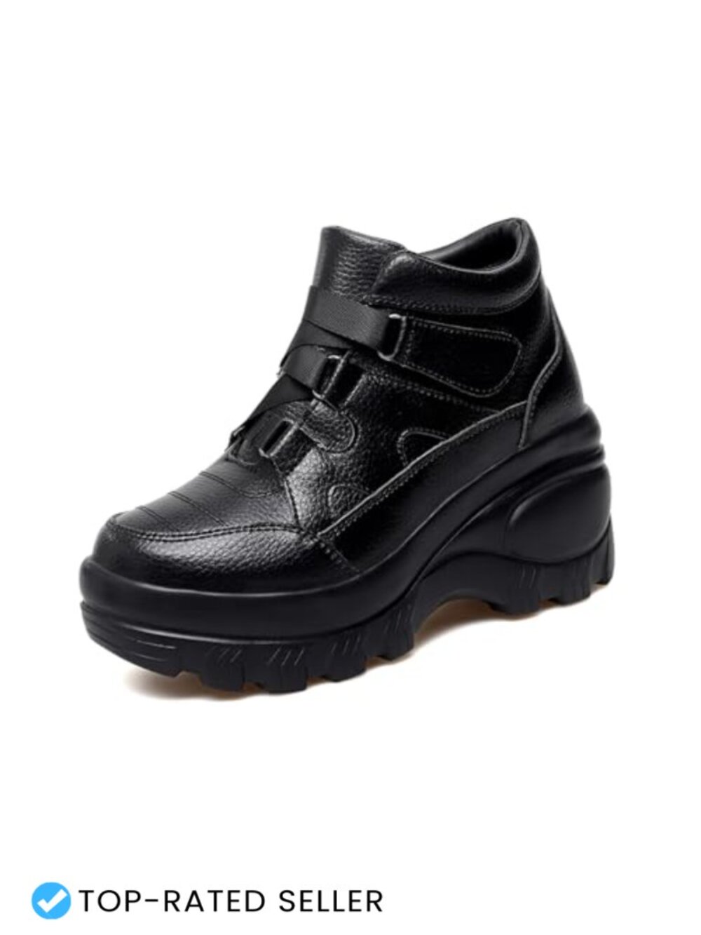 Leather Orthopedic Chunky Platform Ankle Boots Hook Loop Round Toe Arch Support